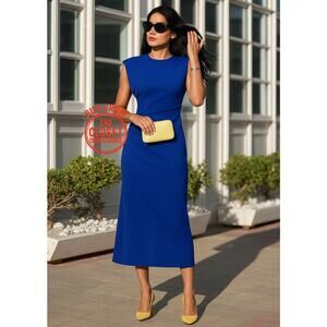 ZARA Blue Shoulder Pad Midi Dress NWT | Sleek Structured Fit